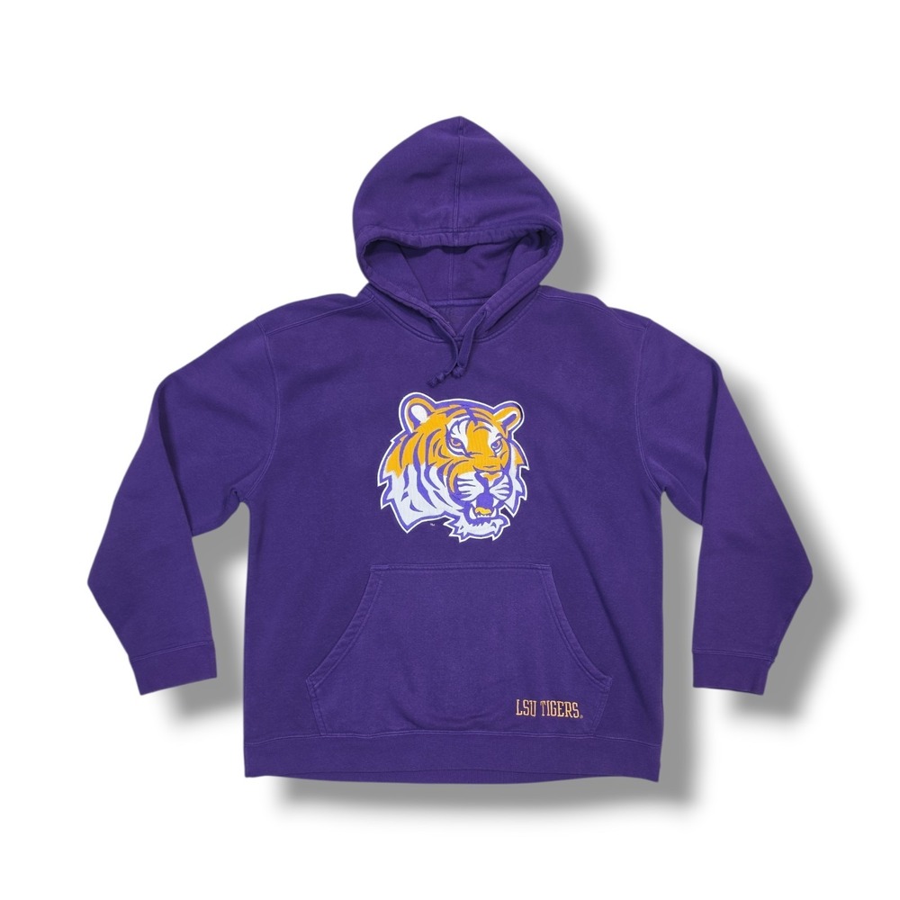 LSU Tigers Embroidered Team Logo Pullover Vintage Purple P2 Hoodie‎ Men's Large